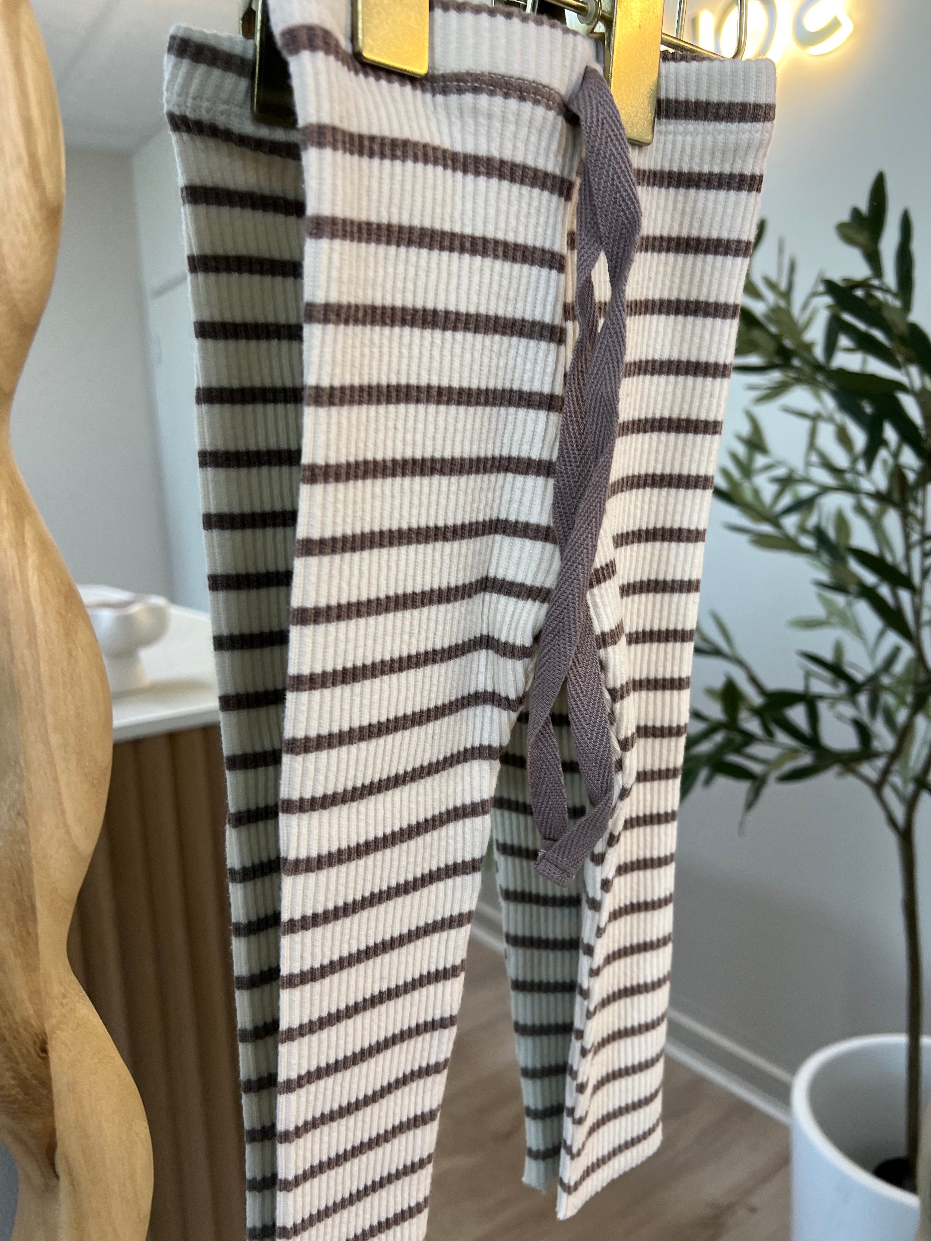 Leggings: Beige + Brown Stripe