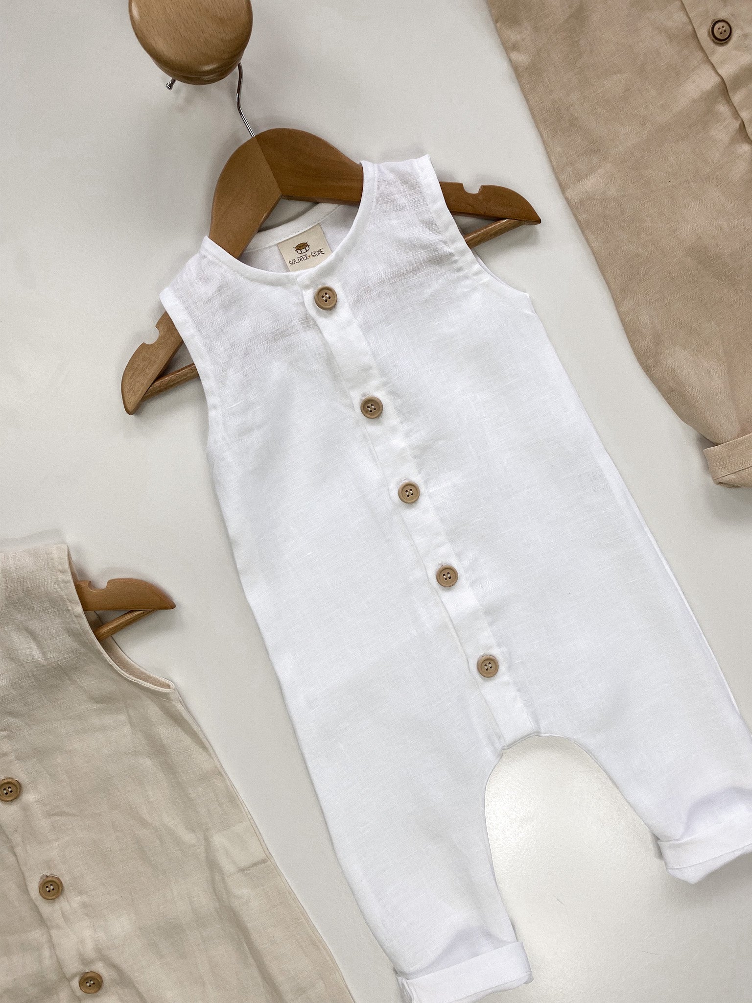 Sand Dune Overalls: Ocean (White)