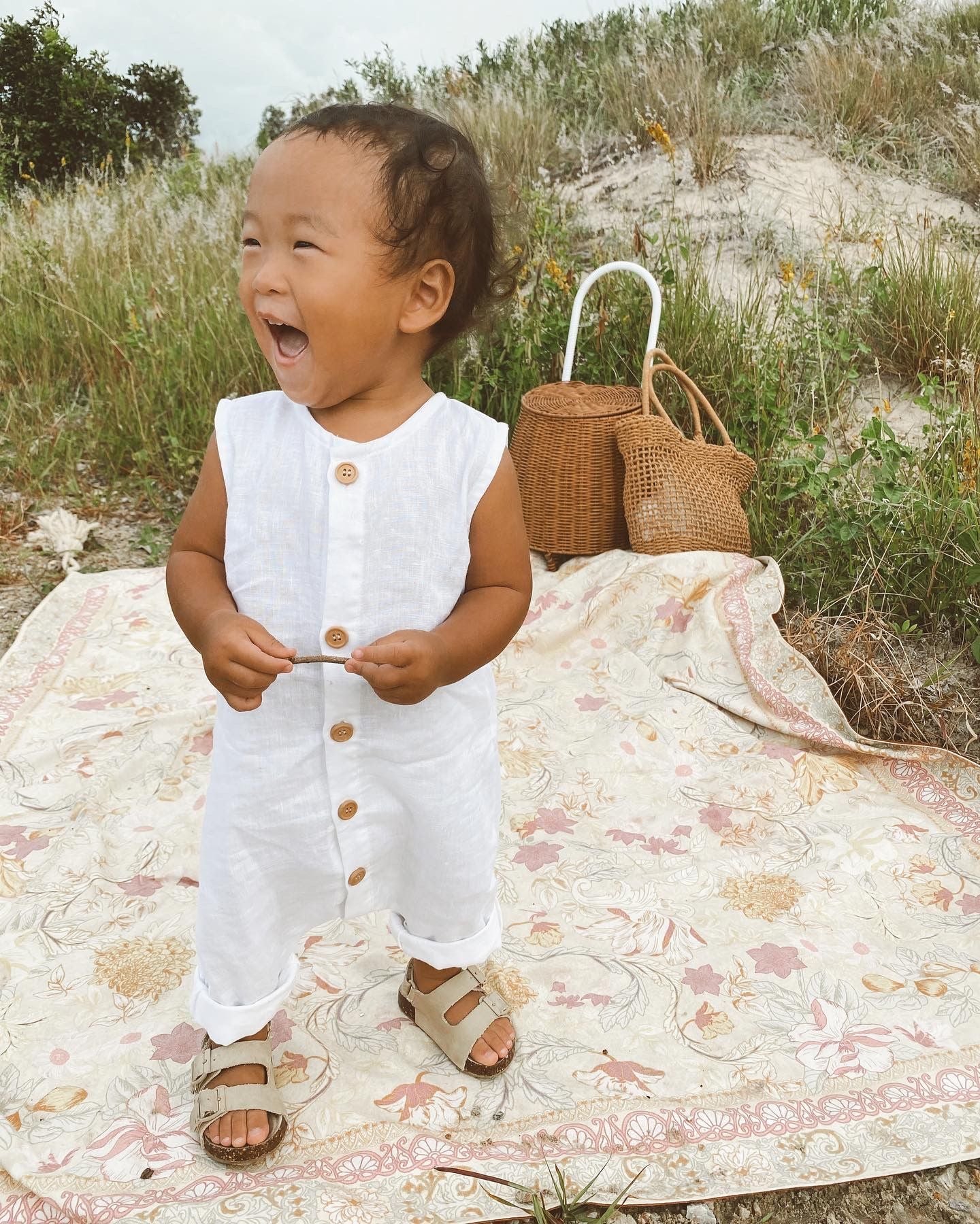 Sand Dune Overalls: Ocean (White)