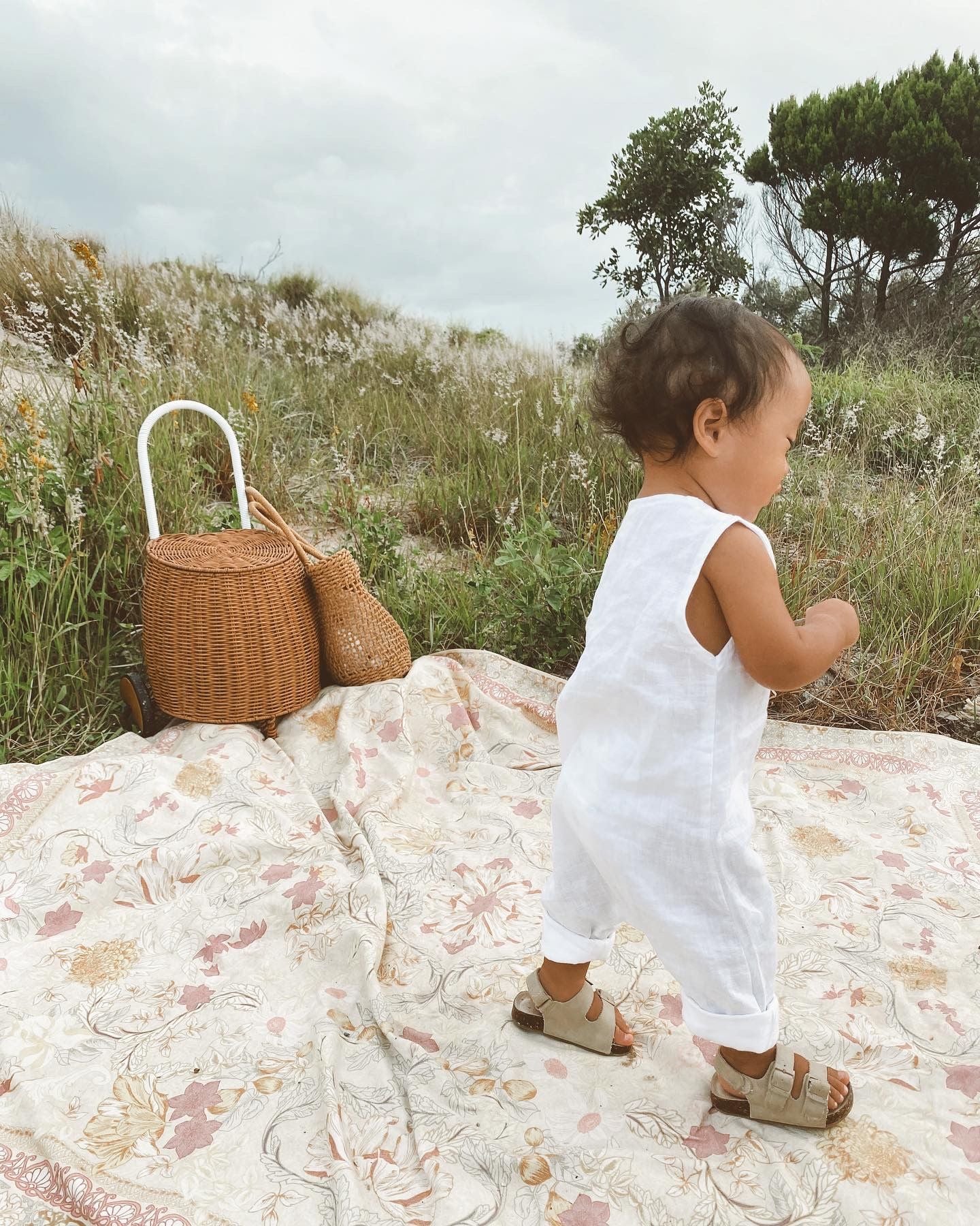 Sand Dune Overalls: Ocean (White)